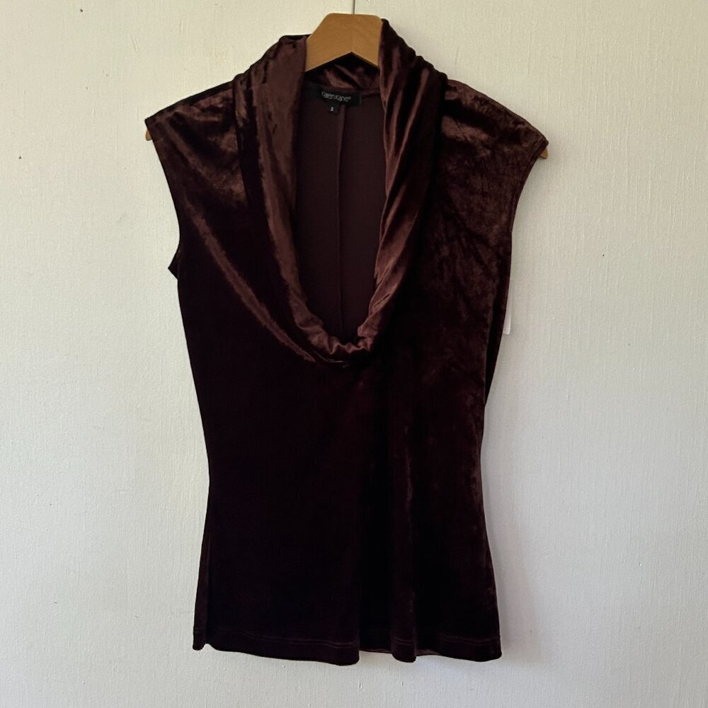 Karen Kane Sleeveless Top Womens Small Brown Velvet Cowl Neck NWT Luxe Minimal
